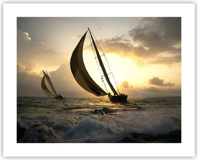 Produktbild von Poster - Poster ohne Rahmen - Schiff Sonnenuntergang Sonne Landschaft - 50x40 cm - Wand Bild - Wanddeko - Wandbilder - Kunstposter - Wandposter - Bilder - Kunstdruck - Wandbild - P2XAA50x40-3158