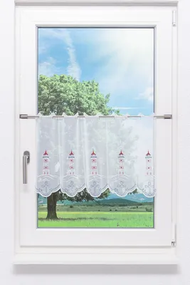 Produktbild von Scheibengardine Leuchtturm  (Bx H) 114.10cm * 40cm Blau/rot-blau