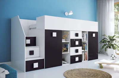 Produktbild von Hochbett "Toledo 3" Kinderbett 90x200cm Schreibtisch Hochglanz Farbe und Ausführung wählbar