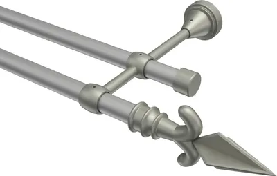 Produktbild von Interdeco Gardinenstange / Vorhangstange Silbergrau / Chrom matt, Typ Primus Matteo (Pfeil), 16 mm Ø 2-läufig, 120 cm
