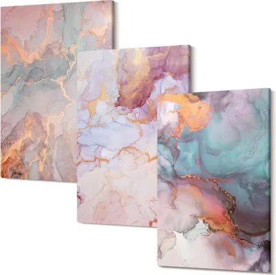 Produktbild von Leinwandbild – Wandbild – Leinwandbilder – Kunstdruck – Polycanvas – Modern – Mehrteilig – 3-Teilig Set – Hochwertig – Geruchslos – Lichtecht – Fertig Aufgespannt – 20x30 Cm Je Teil - Abstrakte Muster in Pastellfarben mit Akzenten