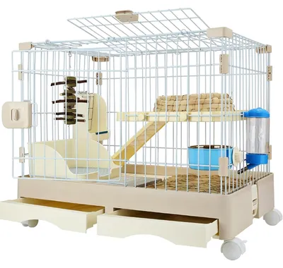 Image de Cage pour petits lapins avec roulettes et double tiroir