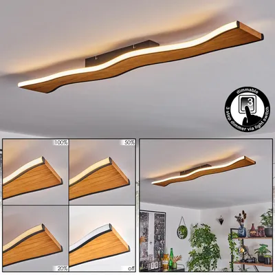 Produktbild von Pobbio dimmbare Deckenlampe aus Metall/Holz/Kunststoff in Schwarz/Natur/Weiß