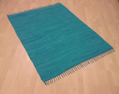 Produktbild von Teppich Fleckerl Fleckerlteppich Handwebteppich UNI Baumwolle Handweb Waschbar Farbe: Türkis Größe: ca. 140x200 cm