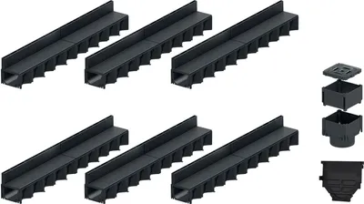 Produktbild von 6x1m ACO Hexaline 2.0 Entwässerungsrinne Schlitzaufsatz Kunststoff + Revisionselement + Stirnwand Bodenrinne Terrassenrinne