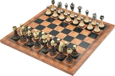 Produktbild von Italienisches Schachbrett Lederoptik Braun/Schwarz 33 + Metall/Holz