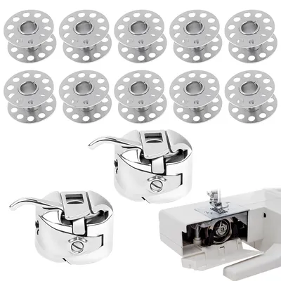 Nähmaschinenspulenkapseln 2 Stück + 10 Metallspulen, 21 mm