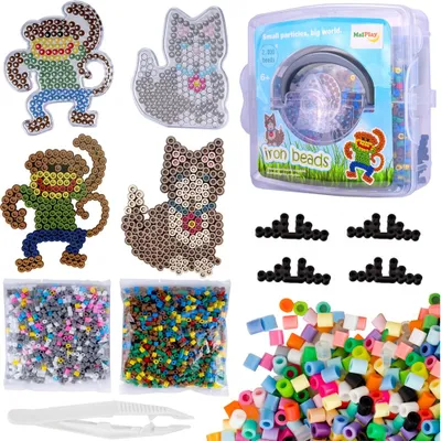 Produktbild von Malplay Bunte Bügelperlen 2000 pcs Tiere Affe Katze Schablonen Steckperlen Iron Beads kreatives Spielzeug Geschenk ab 6 Jahren