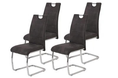 Produktbild von Hela Tische, 4er Set Esszimmerstuhl Freischwinger Flora - Bezug Microfaser Anthrazit - Lehne mit Griff -Metallgestell verchromt - 120kg belastbar