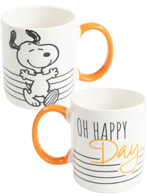 Produktbild von The Peanuts Snoopy Tasse - Oh Happy Day Kaffeetasse Becher Kaffeebecher aus Keramik Weiß Orange 320 ml
