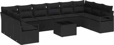 Zdjęcie produktu dla vidaXL Sofa ogrodowa z poduszkami 11-częściowa z czarnego polirattanu