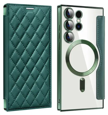 Productafbeelding van Voor Samsung Galaxy S25 5G: 360 graden beschermhoes van kunstleer met MagSafe, RFID-bescherming tegen data-diefstal, in de kleur groen