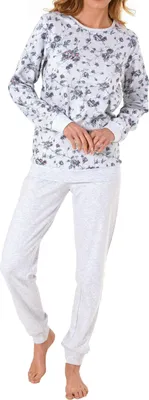 Produktbild von Eleganter Damen Schlafanzug Pyjama langarm mit Bündchen in Kuschel Interlock Qualität ; grau , 42