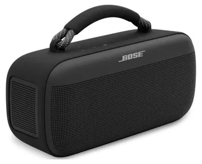 A black Bose SoundLink Max portable Bluetooth speaker is shown against a white background.