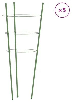 Image de vidaXL Supports pour plantes avec 3 anneaux 5 pcs. Vert 60 cm Acier