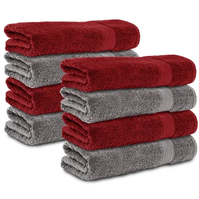 Produktbild von Komfortec 8er Handtücher 50x100 cm Set aus 100% Baumwolle, 470g/m², Frottee, Weich, Anthrazit Grau/Aurorarot