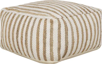 Produktbild von BELIANI Pouf Beige u. Weiß Jute u. Baumwolle Quadratisch 60x60 cm Streifenmuster Boho Bodenkissen Sitzkissen Wohnzimmer Schlafzimmer Kinderzimmer