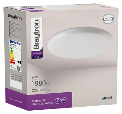 Image de Plafonnier LED Braytron, rond, 20 W, 26 cm, pour salle de bains, cuisine, couloir, blanc neutre 4000 K, IP44