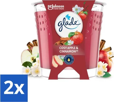 Produktbild von Glade - Cosy Apple Cinnamon Duftkerze - 100% Rapswachs & Vegan - 112 g - Vorteilspack - 2 Stücke