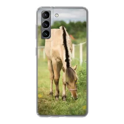 Produktbild von MuchoWow® Handyhülle Schutzhülle Hülle für Samsung Galaxy S21 Porträt eines Fjordpferdes auf einer Wiese Silikon Softcase Handy Hülle - Softcase