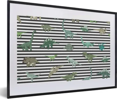 Produktbild von MuchoWow® Gerahmtes Poster Kinderzimmer - Dinosaurier - Schwarz - Jungen - Mädchen - Kinder 60x40 cm - Poster mit Schwarzem Bilderrahmen Wandposter Rahmen Foto Bilder - Schlafzimmer - Plakat in Rahmen - Drucken