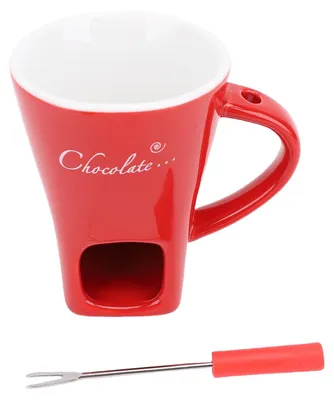 Zdjęcie produktu dla Kubek do topienia czekolady, ceramiczny kubek do fondue z widelcem do lodów, sera, masła, czerwony