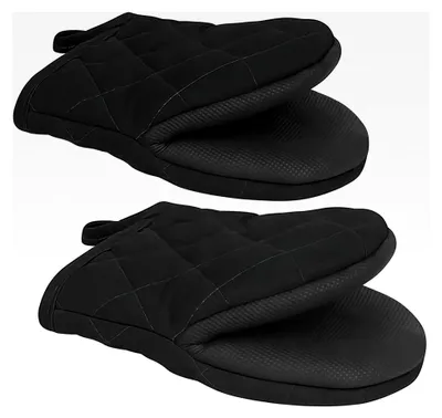 Produktbild von 2 Stück Hitzebeständige Ofenhandschuhe, Backhandschuhe & Topfhandschuhe, Für Grillen, Kochen und Auflaufformen (Schwarz)