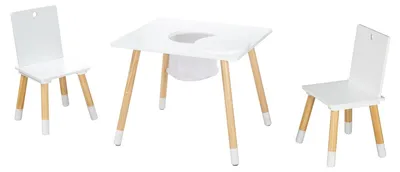 Productafbeelding van roba Kindermeubels set van hout met opbergruimte - Set bestaande uit 2 kinderstoelen en 1 tafel - Kindertafelset inclusief opbergnet - Wit / Naturel