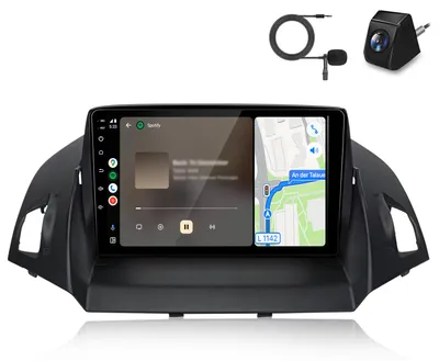 Image de Autoradio CarPlay avec caméra et micro pour Ford Kuga 2012-2018, Escape, Android, GPS, navigation, Wi-Fi, DAB+, SWC, RDS, DSP, USB, Bluetooth, 2+64 Go