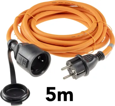 Zdjęcie produktu dla Przedłużacz 5m, IP44, pomarańczowy H07RN-F 3G1.5, wtyczka / złącze