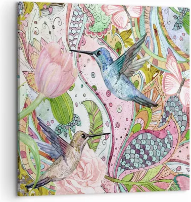 Produktbild von Bild auf Leinwand - Leinwandbild - Vogel Schmetterling Blume - 50x50cm - Wand Bild - Wanddeko - Leinwanddruck - Bilder - Kunstdruck - Wanddekoration - Leinwand bilder - Wandkunst - AC50x50-4065