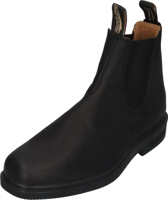 A black Blundstone boot is shown against a white background.