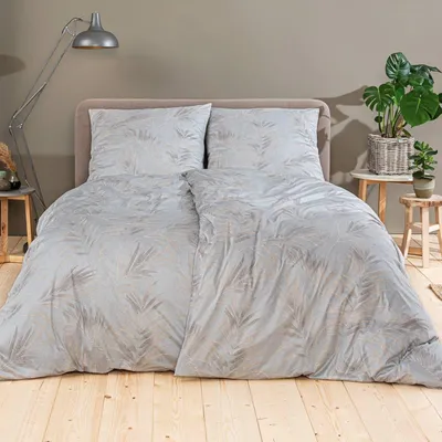 Produktbild von Estella Interlock Jersey Bettwäsche Keno 6941-230 Blätter Grau 135x200