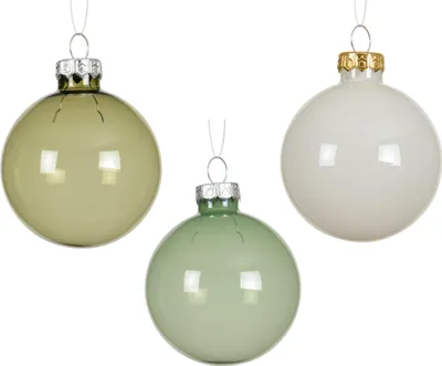 Produktbild von Weihnachtskugeln Glas 6cm 15 Stück - Grün / Weiß Mix transparent