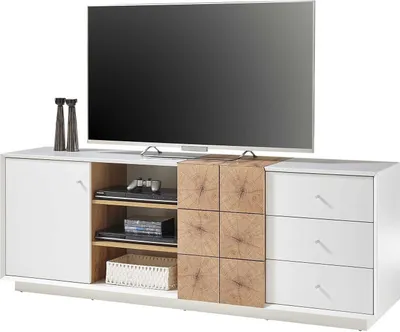Produktbild von TV-Lowboard - Weiß matt - Eiche Hirnholz Nachbildung - B 179 cm - 2 Türen