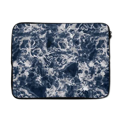 Produktbild von MuchoWow® Laptop Hülle 17 Zoll Laptoptasche Silber - Marmor - Muster - Blau - Zipper - Schutzabdeckung