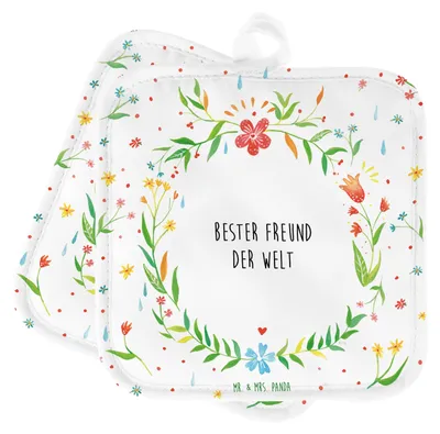 Produktbild von Mr. & Mrs. Panda Topflappen Freund - Geschenk, Partner, Love, Topfuntersetzer, Kochlappen, Lieblingsmensch, Lebensgefährte, topfhalter, Set, Topflappenset