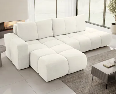 Image de AX LIVING Canapé d'angle avec fonction sommeil Hosio, 288 cm en blanc creme élégant Gauche