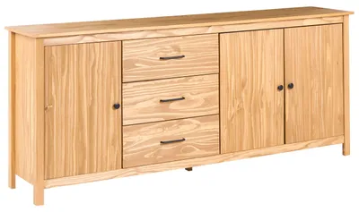 Produktbild von BELIANI Sideboard Hellbraun Kiefernholz 190 cm Lang 3 Schubladen 3 Türen Schränke Lattenoptik Modernes Skandinavisches Design Mehrzweckschrank