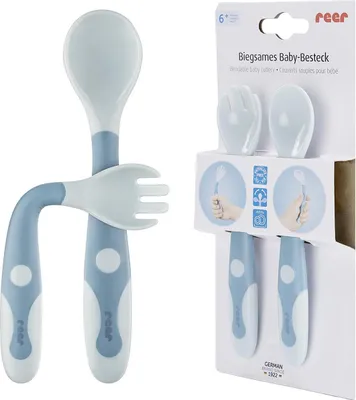 Produktbild von reer 23033, Kleinkind-Besteck, Blau, Polypropylen (PP), Thermoplastisches Elastomer (TPE), Junge/Mädchen, 1 Person(en), Box