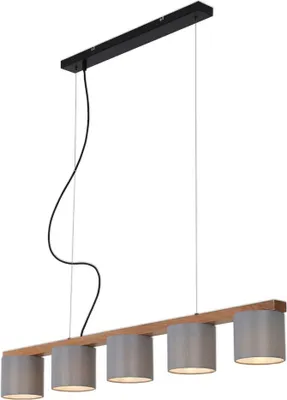 Produktbild von Pendelleuchte Hängelampe 5-flammig E14 max.25Watt Metall-Holz-Grau Briloner
