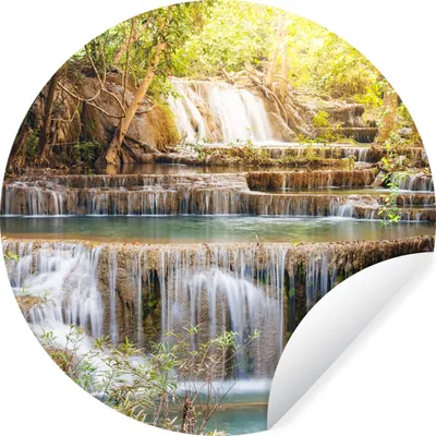 Produktbild von MuchoWow® Runde Wandtattoo - Wandsticker Tapete Aufkleber Sonne - Wasserfall - Landschaft Ø 100 cm Selbstklebend und Repositionierbar - Wandaufkleber - Kreis - Tapetenkreis - Wandbild rund - Schlafzimmerdekoration - Wanddeko - runde Tapete - Kunst für zu Hause