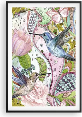 Produktbild von Gerahmtes Poster - Schwarzer Rahmen - Vogel Schmetterling Blume - 61x91,5 cm - Wand Bild - Wanddeko - Wandbilder - Wandposter - Bilderrahmen - Bilder - Kunstdruck - Wandbild - P2BPA61x91-4065