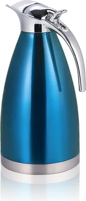 Produktbild von Edelstahl-Kaffeekanne, doppelwandig, vakuumisoliert, Thermokanne, Wärmflasche, 2 l, Blau