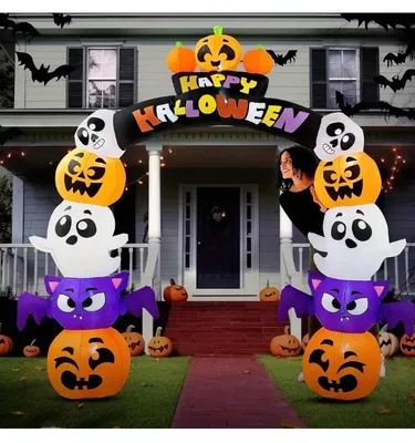 Produktbild von Halloween-Kürbisbogen - Aufblasbare Dekoration - 244 cm hoch - Integrierte LED-Lichter - Für den Außenbereich - Für Garten und Partys