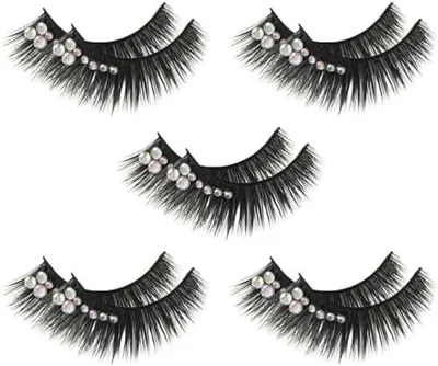 Produktbild von 5 Paar künstliche, farbige Wimpern aus Kunstfaser mit Strasssteinen für Make-up und Kostüme