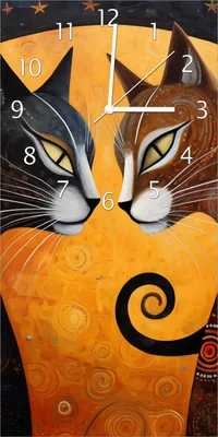 Produktbild von Wallario Design Wanduhr Katzen im Mondlicht aus Echtglas, Größe 30 x 60 cm