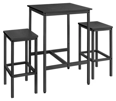 Produktbild von VASAGLE Bartisch mit Barhocker-Set, Esstisch mit 2 Stühlen, Küchentisch klein, Barstühle, für Esszimmer, Küche, ebenholzschwarz-tintenschwarz LBT017B56