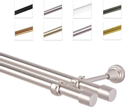 Produktbild von Gardinenstange Vorhangstange 19 mm Wandmontage 2-läufig, Chrom Matt, 140 cm