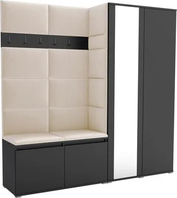 Productafbeelding van Garderobeset Noris IV met spiegel, beklede garderobe met zitbank, wandpanelen en opbergruimte (kleur: zwart + Trinity 01)